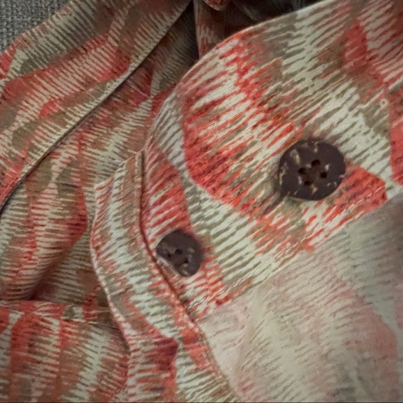 LL Bean Mens Adobe Orange Mountains Printed Tropics Cotton Camp Shirt - Picture 7 of 10